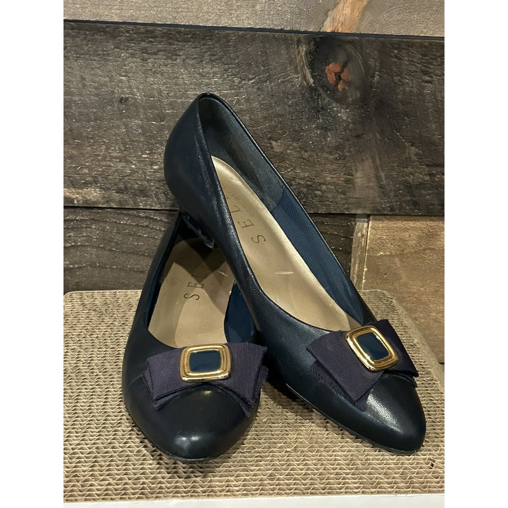 Vintage Selby Women's Size‎ 9.5 Shoes Navy W/Bow Slip On Pump Career Loafers